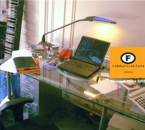 CD cover showingC showing a laptop and desk lamp on a glass desk.
