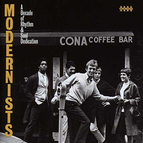CD cover: "Modernists" with a 1960s street scene and people.