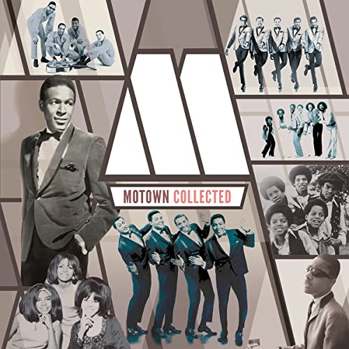 Vinyl album cover featuring a collage of black and white Motown artist photos.