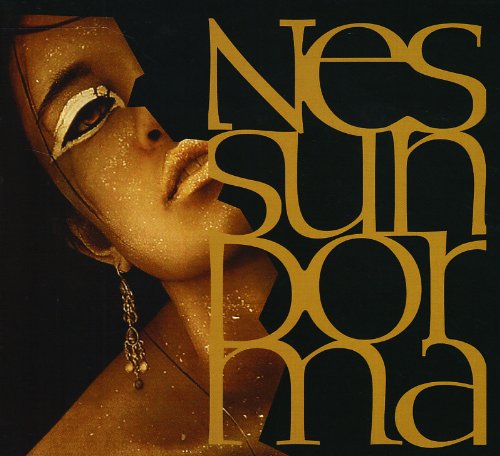 Golden album cover featuring a womanās face and large text: āNessundorma.ā