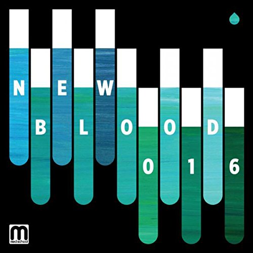 "Album cover with 'NEW BLOOD 016' text on test tubes against a black background."