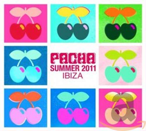 Colorful pop art cherries and “PACHA SUMMER 2011 IBIZA” text on a square CD cover.