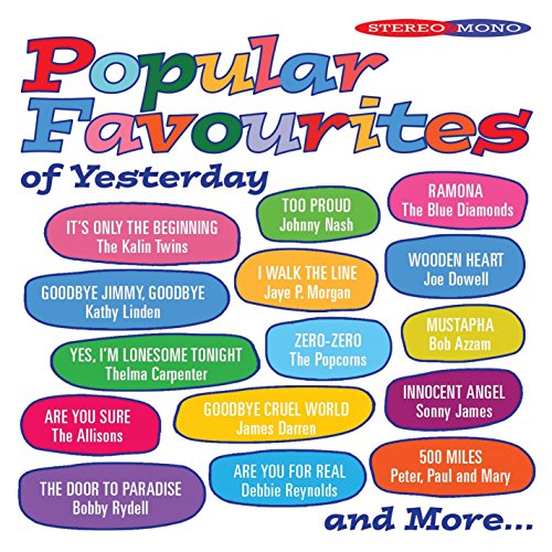 CD cover titled Popular Favourites of Yesterday with a list of songs in colorful bubbles.