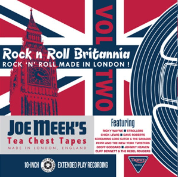 Record cover featuring Union Jack, Big Ben, and text: "Rock N Roll Britannia Vol. 2".