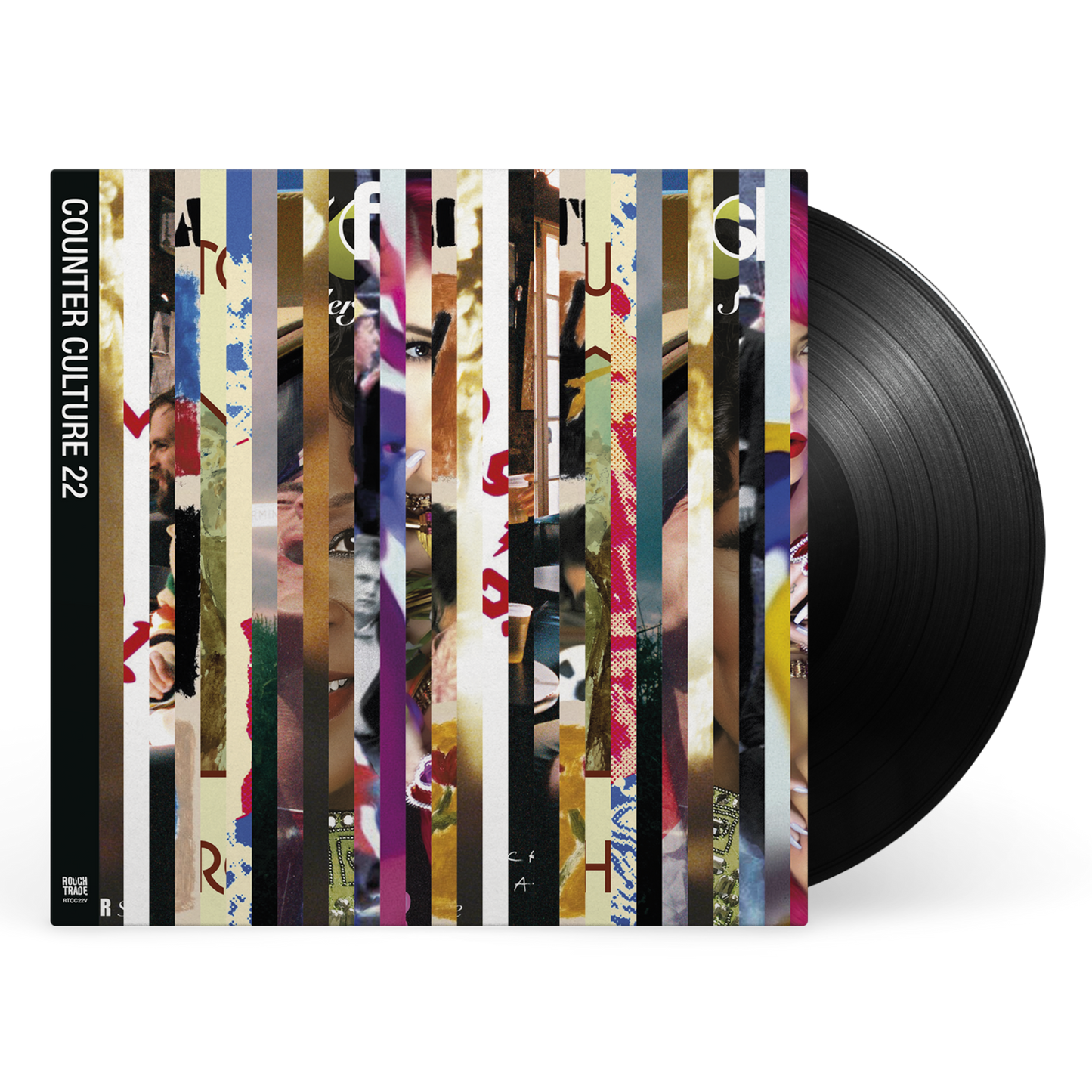 Vinyl record with colorful, fragmented portrait collage album cover.