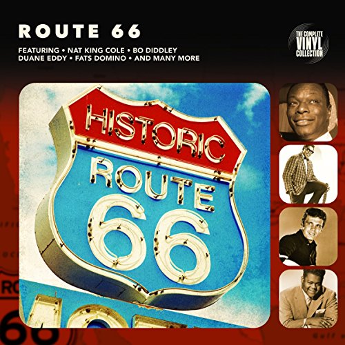 Route 66 vinyl album cover featuring a historic road sign and musicians.