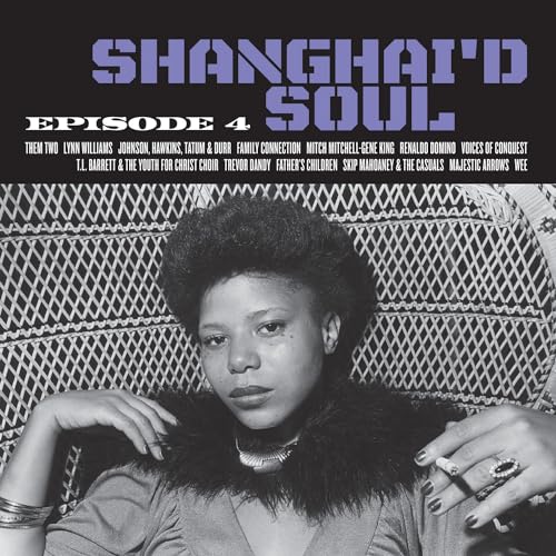 Black and white album cover featuring a woman sitting in a wicker chair.