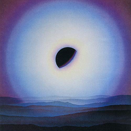 Record album cover with a dark oval shape against a blurred, colorful sky.