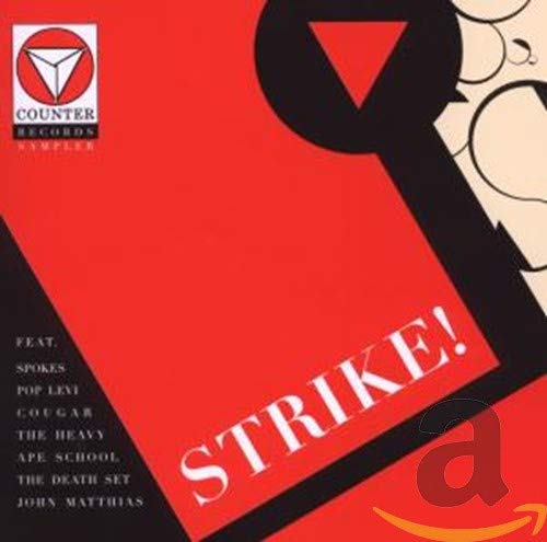 Red and black CD cover for “Strike” featuring abstract shapes and text.