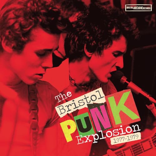 Red-toned album cover featuring punk musicians and bold text: "The Bristol Punk Explosion.