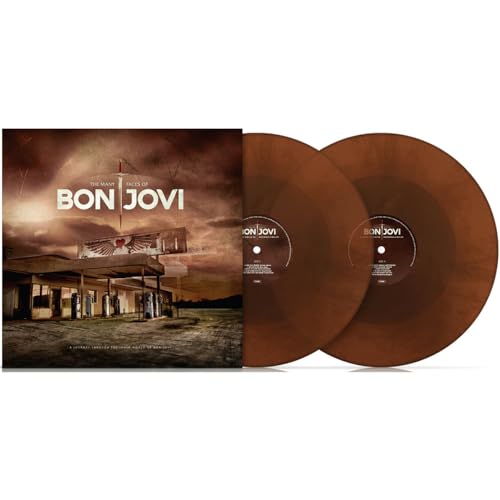 Album cover and two brown marbled vinyl records for The Many Faces of Bon Jovi.