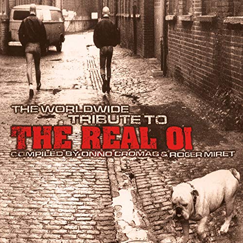 Album cover showing two men walking down a cobblestone alley withSSSC cobblestone alley with a bulldog.