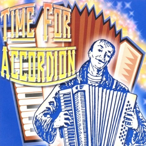 CD cover: man playing a button accordion, colorful graphic design.