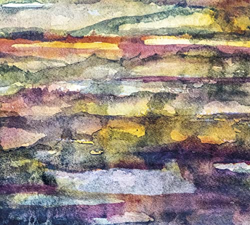 Abstract watercolor painting with layered horizontal bands of muted color.