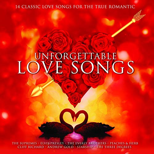 Red heart of roses with arrow, swans, and album title text.