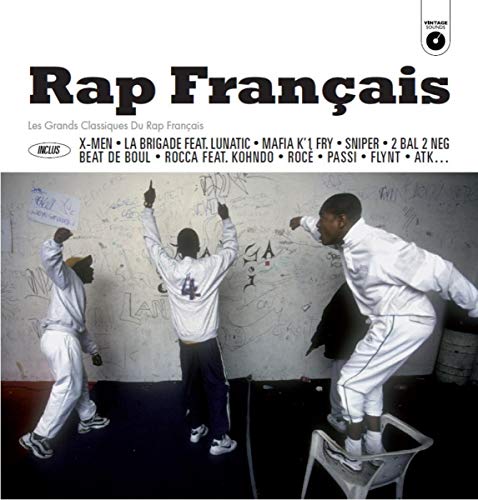 Vinyl album cover: “Rap Français” featuring three men in white suits.