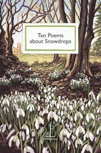 A field of white snowdrops in a wooded landscape with a church in the background.