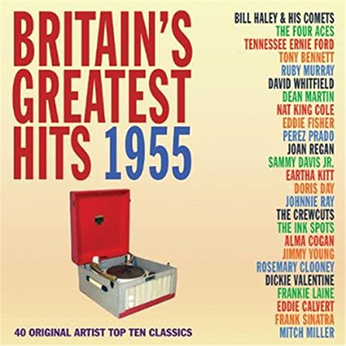 CD cover for “Britains Greatest Hits 1955” featuring a record player.