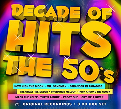 CD cover for “Decade Of Hits The 50’s” with yellow text and song list.