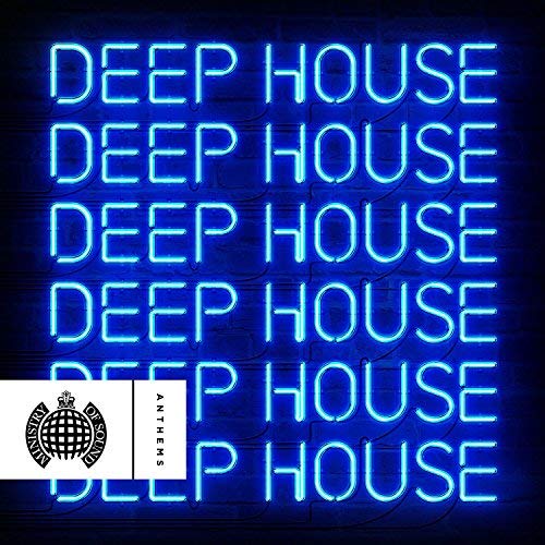 CD cover with repeating “Deep House” text in bright neon blue.