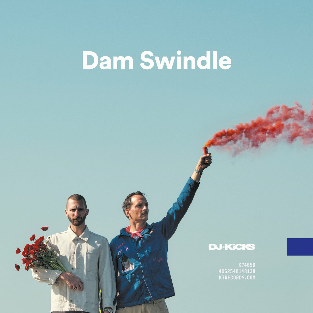 CD cover for Dam Swindle’s DJ-KICKS, featuring two men and a flare.