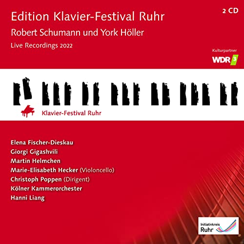 Red CD cover for Klavier-Festival Ruhr featuring piano keys and artist names.