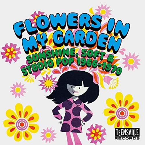 CD cover with colorful flowers, retro cartoon girl, and bold text.