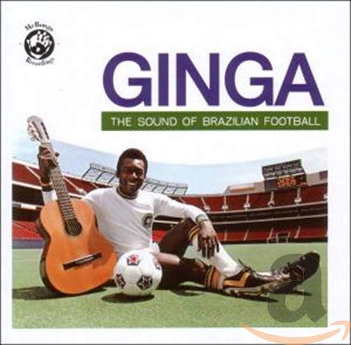 CD cover: Pelé with guitar and soccer ball on a stadium field.