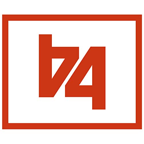 Orange square with a stylized, overlapping black letter “b” design.