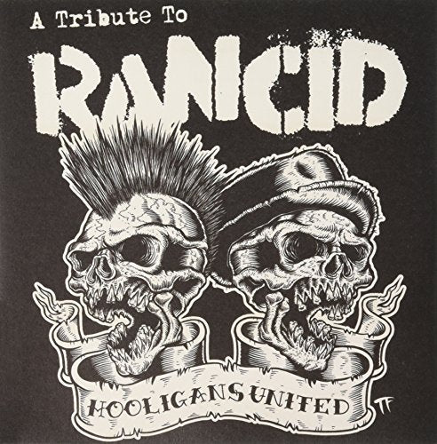 Black and white CD cover featuring two skull illustrations with mohawks.