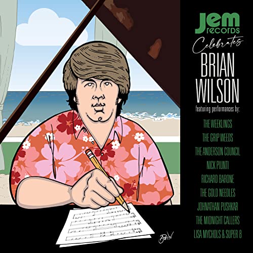 CD cover art featuring a cartoon portrait of Brian Wilson at a beach.