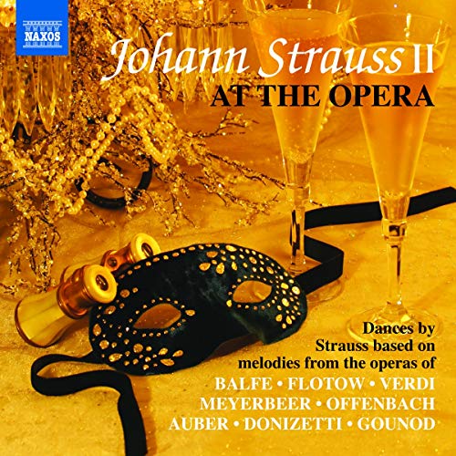 CD cover for "Johann Strauss II At The Opera" with masked ball imagery.