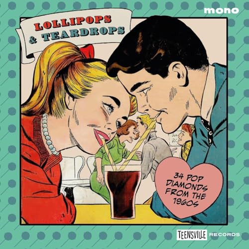 Comic-style album cover featuring a couple and a heart-shaped text bubble.