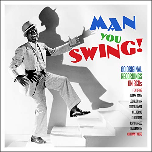 CD cover: a man in a suit dances on stairs, text reads "Man You Swing!".