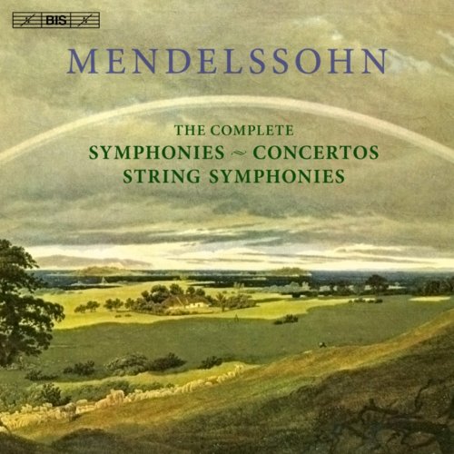 CD cover for Mendelssohn’s complete symphonies and concertos, landscape scene.