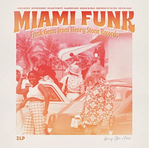 Album cover for “Miami Funk” featuring a vintage car and people.