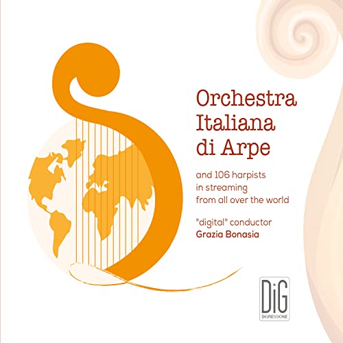 CD cover with golden harp shape, world map, and text details.