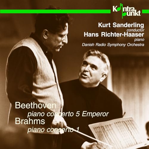 CD cover featuring two men and text listing Beethoven and Brahms concertos.