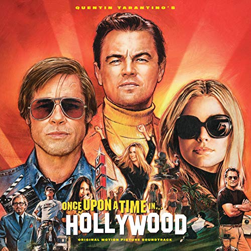 Once Upon a Time in Hollywood" soundtrack vinyl cover with actors Brad Pitt and Leonardo DiCaprio.