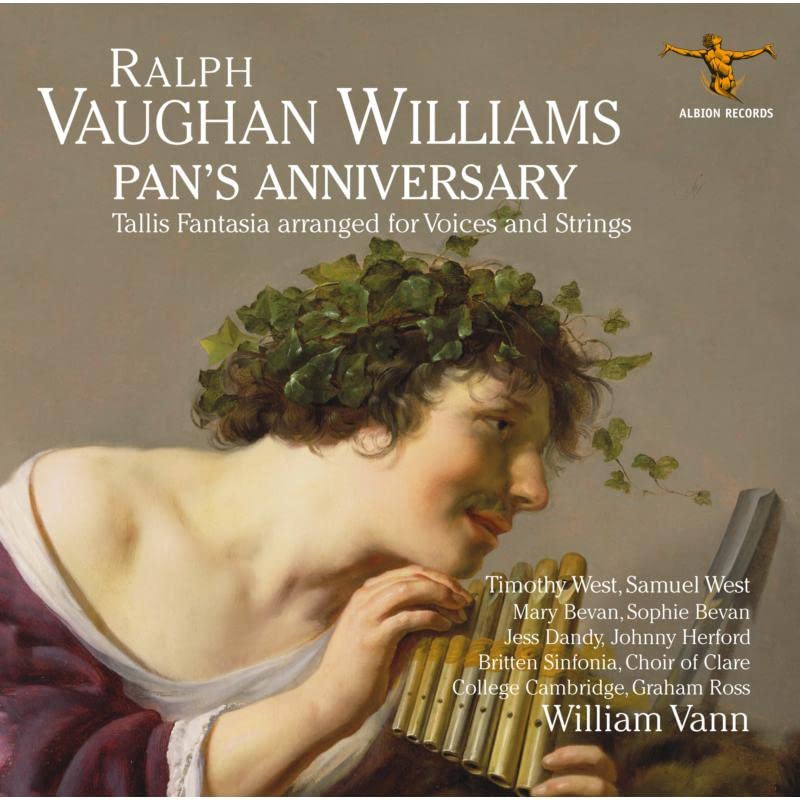 CD cover for Ralph Vaughan Williams’ “Pan’s Anniversary” with pastoral art.