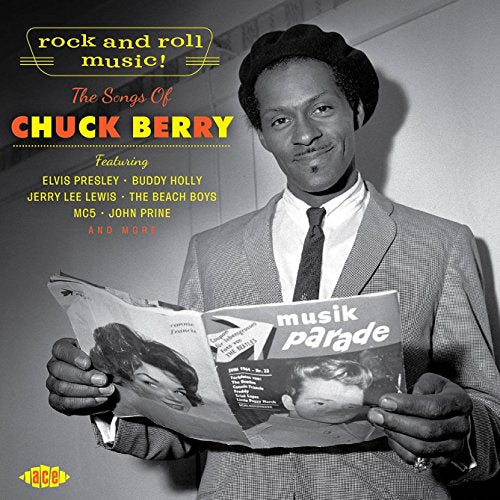 CD cover featuring Chuck Berry reading a magazine, black and white photo.