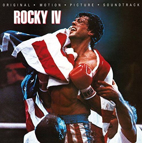 Rocky IV soundtrack cover featuring Sylvester Stallone wearing boxing gloves and an American flag.