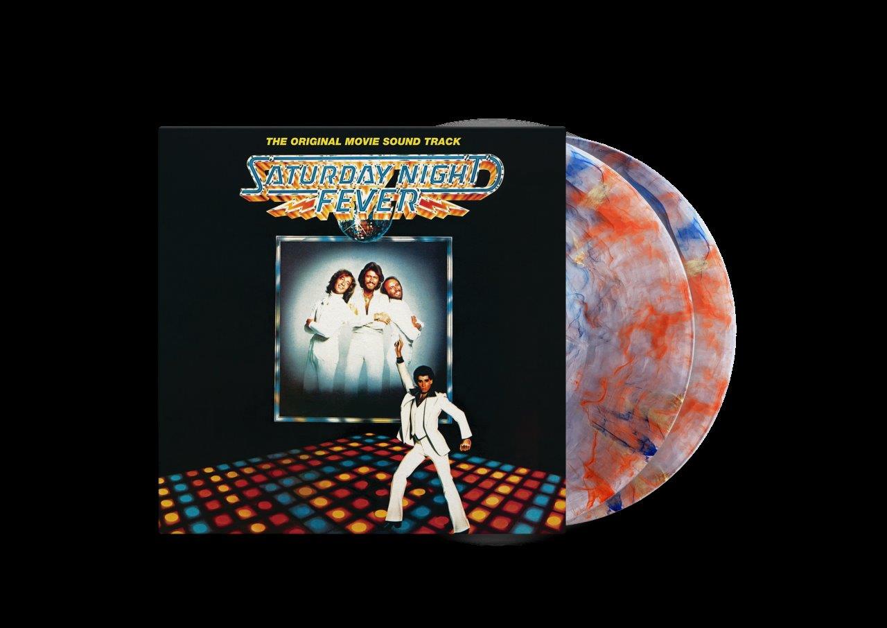 Saturday Night Fever vinyl record album cover with two marble-patterned vinyl discs.
