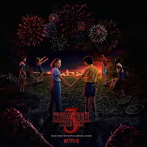 Stranger Things" soundtrack cover: children holding hands with fireworks above.