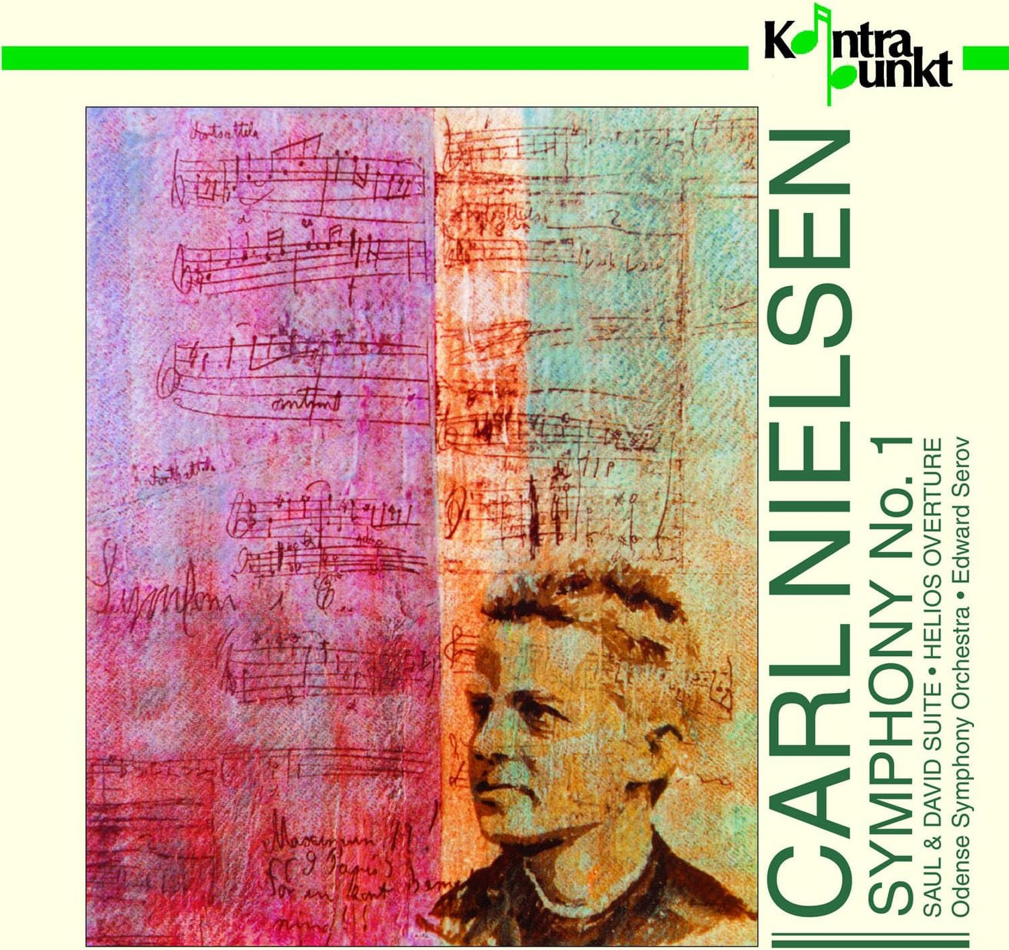 CD cover featuring musical scores and a portrait of Carl Nielsen.