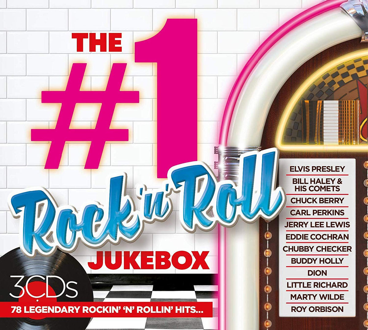 "CD cover with jukebox and vinyl, featuring artist names and 'Rock 'n' Roll' text."