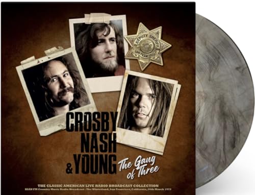 Vinyl record cover featuring Crosby, Nash & Young with grey marbled disc.