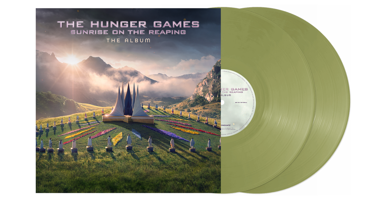 The Hunger Games: Sunrise on The Reaping" vinyl record and album cover.