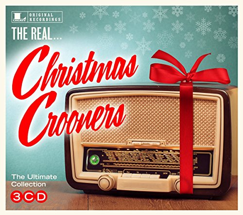 CD cover with vintage radio, red ribbon, and "Christmas Crooners" text.