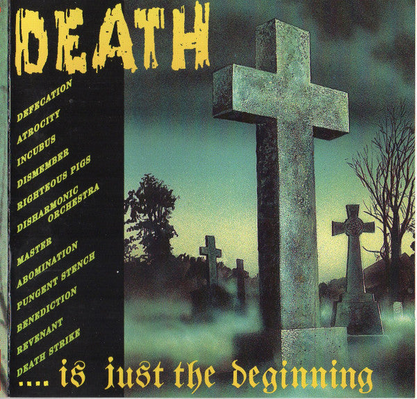 CD cover with a graveyard scene, crosses, and the word "DEATH" above text.